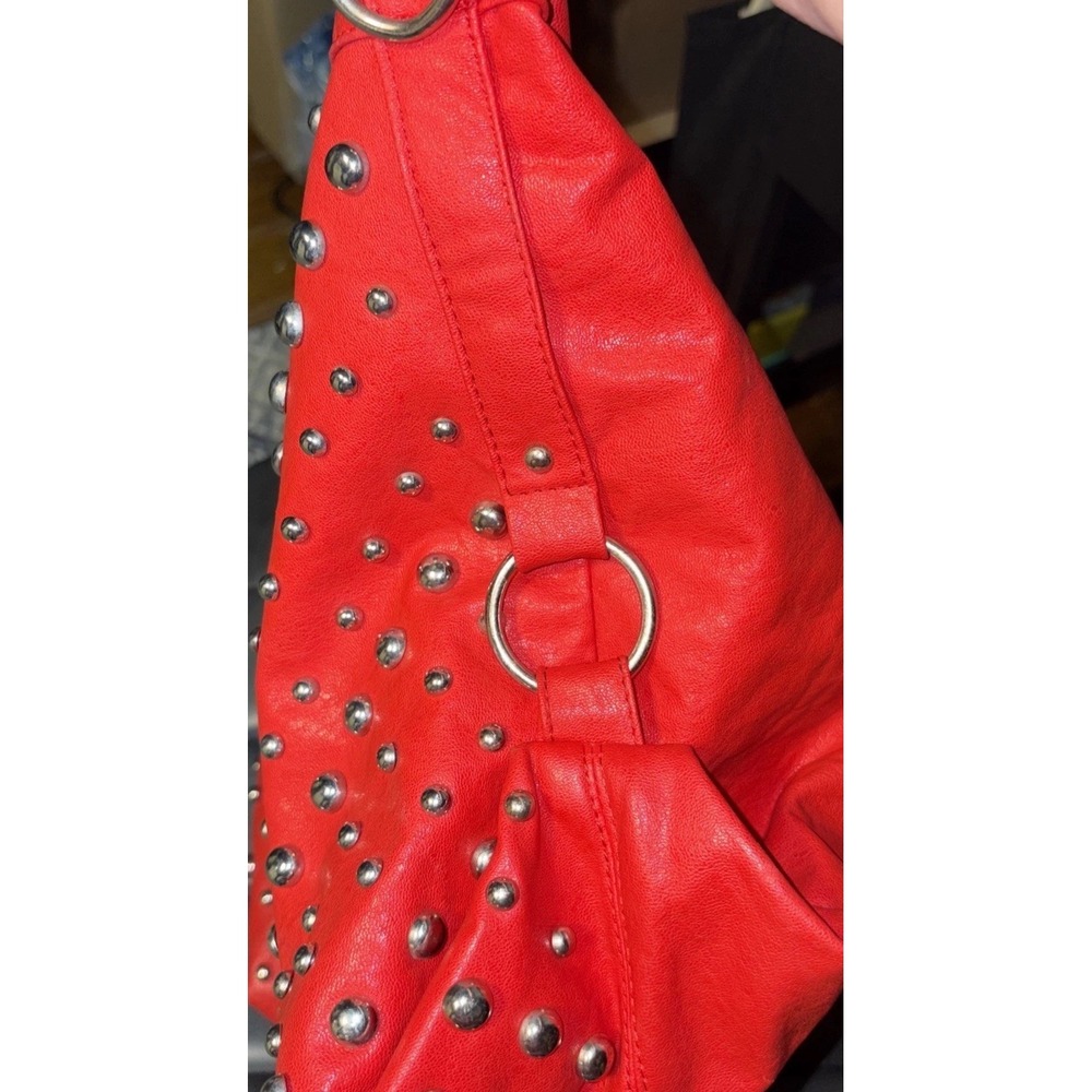 Large Red Rock silver stud Leather Crossbody Bag - Picture 7 of 13